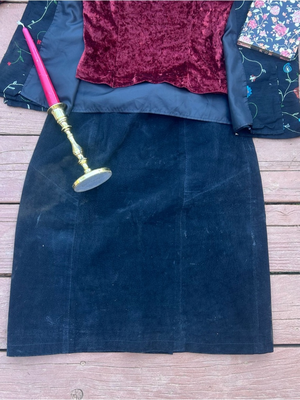 Vintage Genuine Leather Skirt Midi Sheath Biker Whimsigoth Gothic Alternative